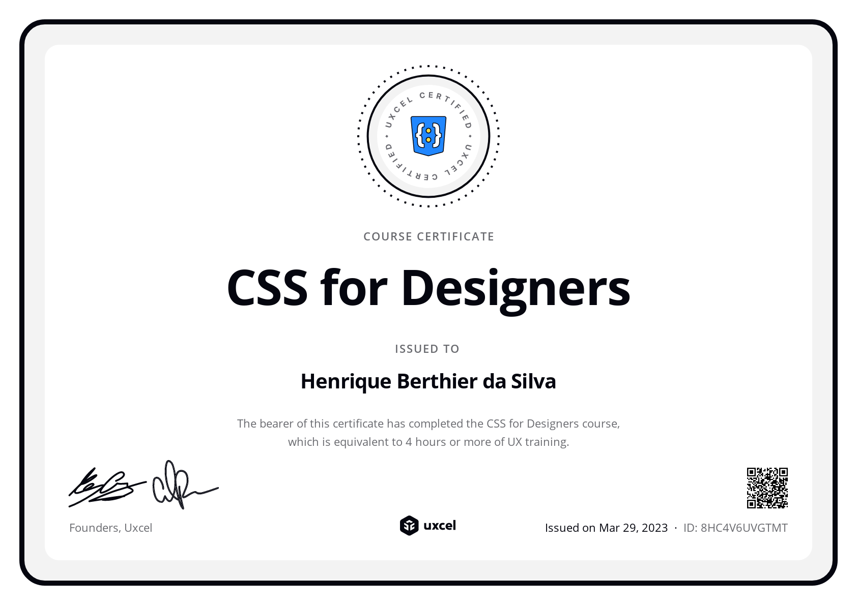 Henrique Berthier da Silva's certificate